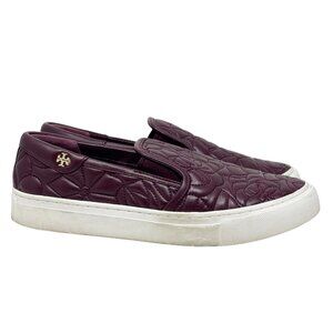 Tory Burch Sela Burgundy Floral Quilted Leather Slip On Sneakers size 6